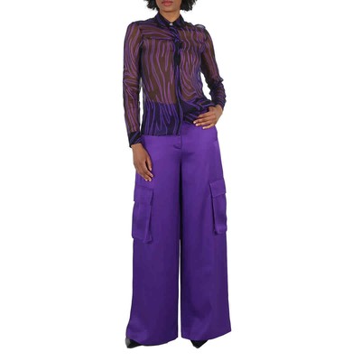 Pre-owned Versace Ladies Allover Long-sleeve Sheer Silk Shirt, Brand Size 40 (us Size 4) In Check Description