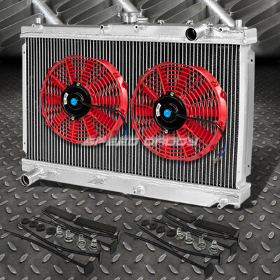 2-РЯДНЫЙ АЛЮМИНИЕВЫЙ РАДИАТОР + КОМПЛЕКТ ВЕНТИЛЯТОРОВ 2X9 КРАСНЫЙ ДЛЯ 98-05 MAZDA MIATA MX5 MX-5 NB