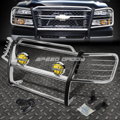 ХРОМИРОВАННАЯ РЕШЕТКА РАДИАТОРА + КРУГЛАЯ ПРОТИВОТУМАННАЯ ФАРА ЯНТАРНОГО ЦВЕТА ДЛЯ 02-06 AVALANCHE С ОБЛИЦОВКОЙ