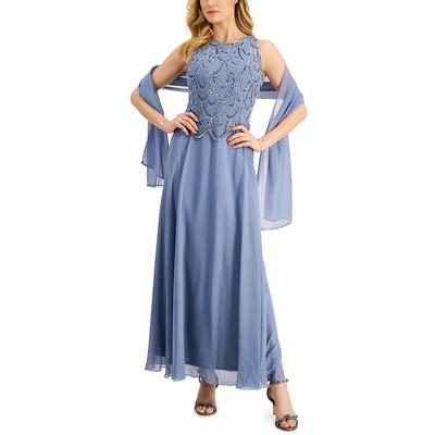 

Женское синее вечернее платье в сетку J Kara с украшением  BHFO 5739, Dusty blue/silver