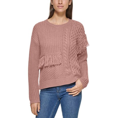 Женский розовый свитер с круглым вырезом и бахромой от Calvin Klein, XL, BHFO 8981