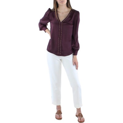 

Женская блузка-рубашка с украшением и Y-образным вырезом Vince Camuto BHFO 1103, Rich purple