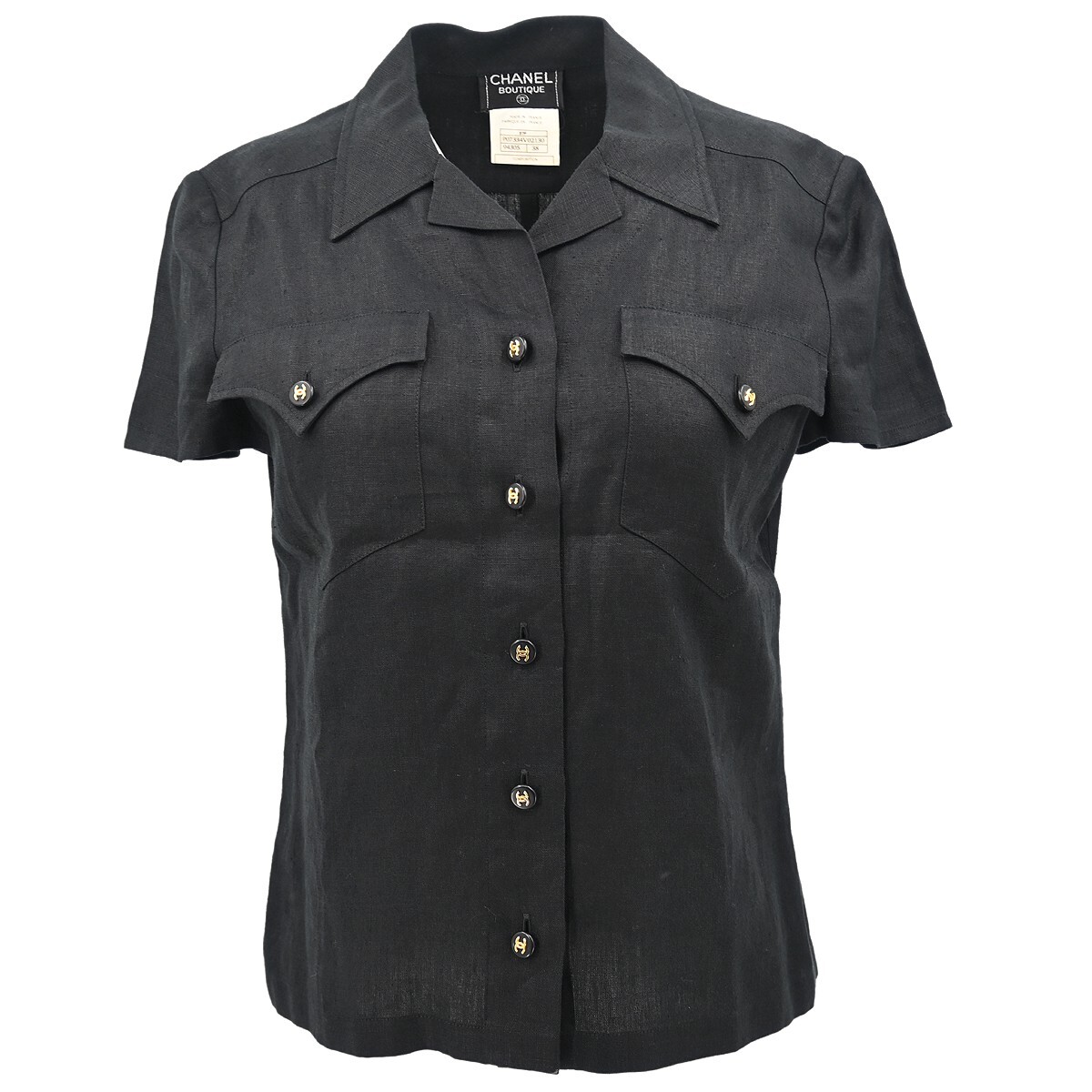Chanel Short Sleeve Shirt Black 97P #38 175182 | eBay