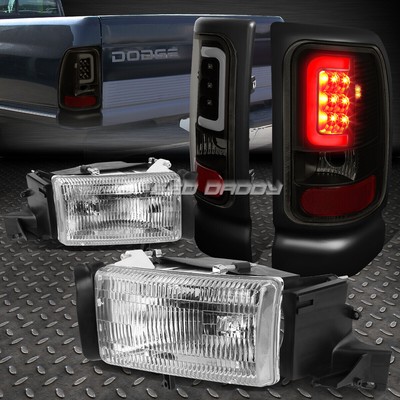ХРОМИРОВАННЫЙ КОРПУС ФАРЫ OE + ЧЕРНЫЙ 3D СВЕТОДИОДНЫЙ ЗАДНИЙ СТОП-СИГНАЛ ДЛЯ 94-02 DODGE RAM