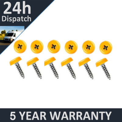 6x Number Plate Screws Self Tapping Polytop Fixed Head Yellow