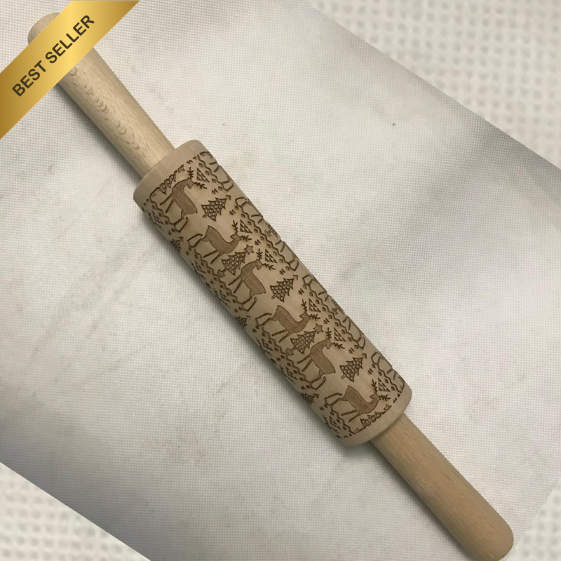 Wooden Embossed Rolling Pin for Baking, Stocking Stuffers Gifts for Women, Deep
