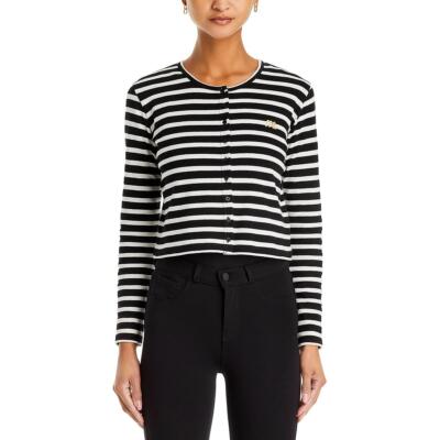 Maison Labiche Womens Black-Ivory Knit Striped Cardigan Sweater Top M BHFO 3417