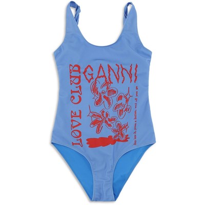 

Ganni Womens Scoop Neck Graphic Beachwear Цельный купальник Купальник BHFO 8231, Azure blue