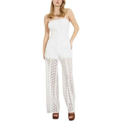 Guess Womens White Wide Leg Embroidered Lace-Up Jumpsuit M BHFO 7967