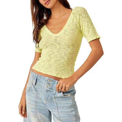 Укороченная футболка Free People Womens Francis Green с текстурированным V-образным вырезом XS BHFO 9478
