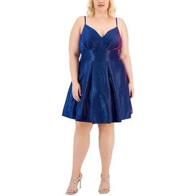 B. Darlin Womens Blue Metallic Mini Cocktail and Party Dress Plus 22W BHFO 7733