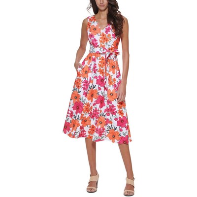 

Женское платье миди Calvin Klein с v-образным вырезом и цветочным принтом BHFO 8006, Hibiscus multi