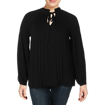 

Lauren Ralph Lauren Womens Duong Черная плиссированная блузка с завязками и воротником  BHFO 6343, Черный