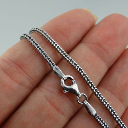 1.5mm Oxidized Square Foxtail Chain 925 Sterling Silver Antique Finish Necklace 1.5mm Oxidized Square Foxtail Chain 925 Sterling Silver Antique Finish Necklace