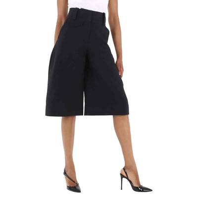Pre-owned Burberry Ladies Wool Silk Wide-leg Culottes In Black, Brand Size 4 (us Size 2)