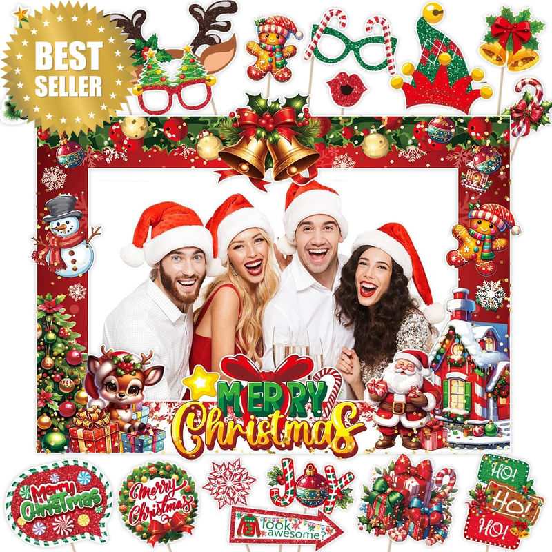 Christmas Photo Booth Props,31Pcsset of Christmas Party Decorations DIY Photo Bo