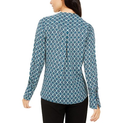 

Elie Tahari Женская рубашка Pernilla с V-образным вырезом и рюшами Блузка BHFO 3854, Синий