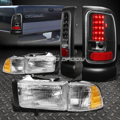 ХРОМИРОВАННЫЙ КОРПУС ФАРЫ + ЧЕРНЫЙ ПРОЗРАЧНЫЙ СВЕТОДИОДНЫЙ ЗАДНИЙ СТОП-СИГНАЛ ДЛЯ 94-02 DODGE RAM