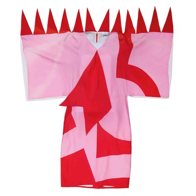 Pre-owned Burberry Ladies Primrose Pink Geometric Print Silk Crepe De Chine Cape Sleeve