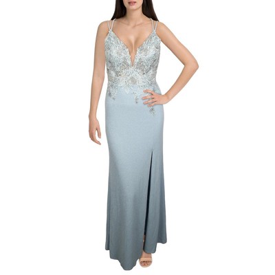 

Женское синее вечернее платье с блестящей вышивкой Xscape  BHFO 6288, Blue/silver