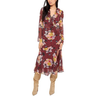 Женское красное миди-платье Миди с длинным рукавом и принтом Joie Womens 2 BHFO 5315