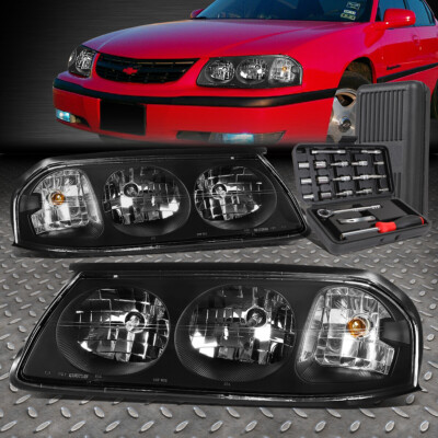 ДЛЯ 00-05 CHEVY IMPALA ЧЕРНЫЙ КОРПУС, ПРОЗРАЧНЫЕ УГЛОВЫЕ ФАРЫ ГОЛОВНОГО СВЕТА + НАБОР ИНСТРУМЕНТОВ