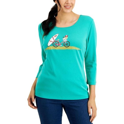 

Женская зеленая футболка с блестящим рисунком Karen Scott  BHFO 3577, Green verde