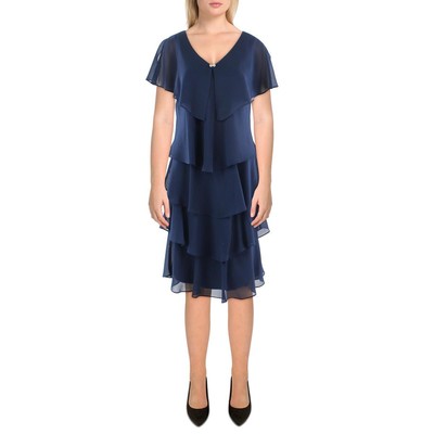 SLNY Womens Navy Embellished Midi Formal Cocktail and Party Dress 12 BHFO 3734