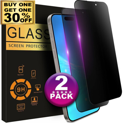 2x iPhone 15 14 13 12 11 Pro Max Privacy AntiSpy Tempered Glass Screen Protector