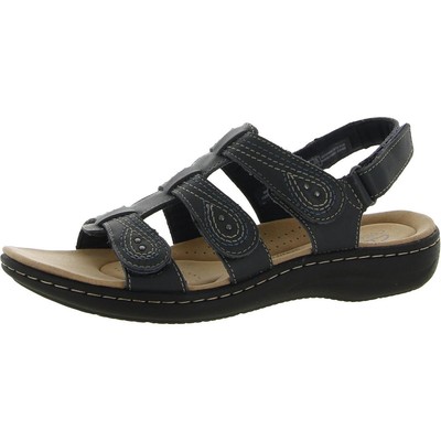 Clarks Womens Navy Leather Wedge Sandals Shoes 8.5 Wide (C,D,W) BHFO 0957