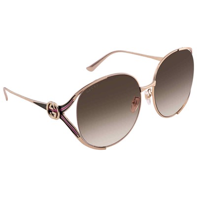 Pre-owned Gucci Brown Gradient Oversized Ladies Sunglasses Gg0225s 007 63 Gg0225s 007 63