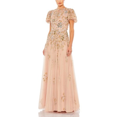 Официальное вечернее платье Mac Duggal Womens с коричневыми украшениями, 12 BHFO 0272