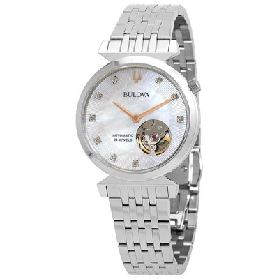 Женские часы Bulova Regatta с автоматическим бриллиантовым белым циферблатом MOP 96P222