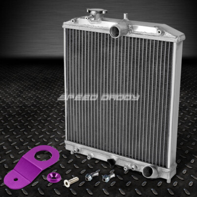 2-РЯДНЫЙ ПОЛНОСТЬЮ АЛЮМИНИЕВЫЙ ГОНОЧНЫЙ РАДИАТОР + ФИОЛЕТОВЫЙ КРОНШТЕЙН ДЛЯ CIVIC EK/EM D16/B16 AUTO
