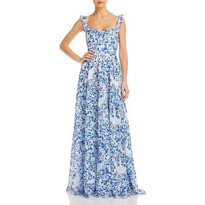 

Sau Lee Женское шифоновое вечернее платье Evangeline с принтом BHFO 1176, Blue multi
