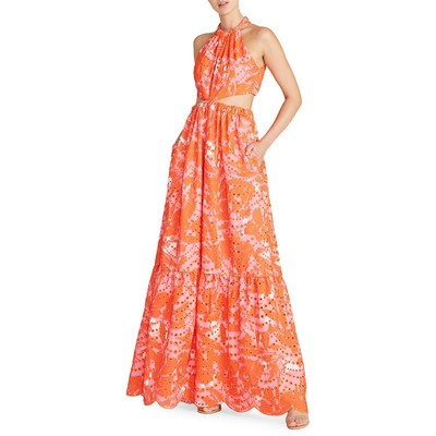 

ML Monique Lhuillier Женское розовое макси-платье с вырезами и люверсами  BHFO 6278, Orange/pink