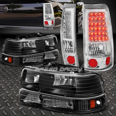 BLACK AMBER HEADLIGHT+CHROME CLEAR LENS LED TAIL LIGHT FOR 99-02 CHEVY SILVERADO