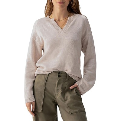 Женский повседневный пуловер Sanctuary с бежевой отделкой в рубчик и V-образным вырезом, свитер M BHFO 2746