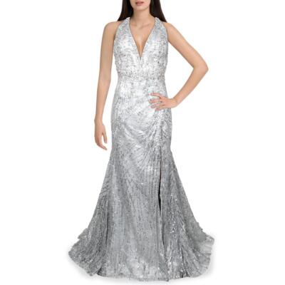 

Женское вечернее макси-платье Mac Duggal с пайетками BHFO 6593, Серебряный
