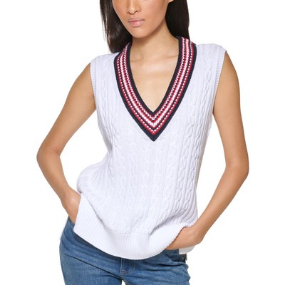 

Tommy Hilfiger Женский белый вязаный свитер с v-образным вырезом и жилетом  BHFO 6031, Bright white