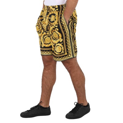 Pre-owned Versace Men's Silk Twill Barocco Print Shorts In Multicolor