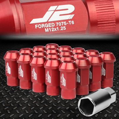 J2 ENGINEERING 7075 АЛЮМИНИЙ M12X1.25, 20ШТ, 44 ММ, ГАЙКА С ОТКРЫТЫМ НАКОНЕЧНИКОМ, С АДАПТЕРОМ, КРАСНЫЙ