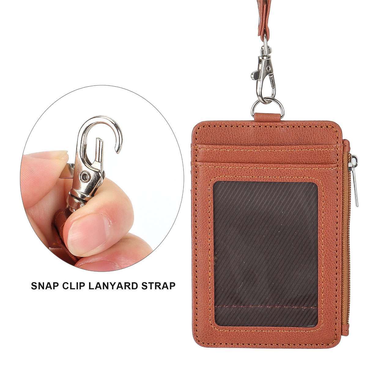 ID Badge Card Holder Synthetic Leather Vertical Clip Neck Strap Lanyard Case US