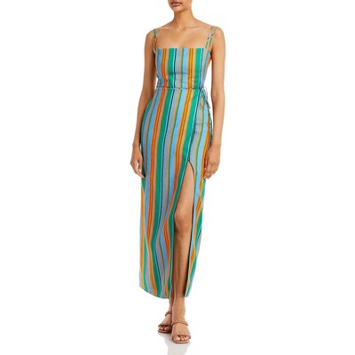 

STAUD Женское льняное платье в полоску чайной длины с запахом BHFO 7775, Ibiza stripe