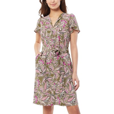 Женская короткая рубашка с поясом и принтом Jones New York Womens зеленого цвета XS BHFO 6550