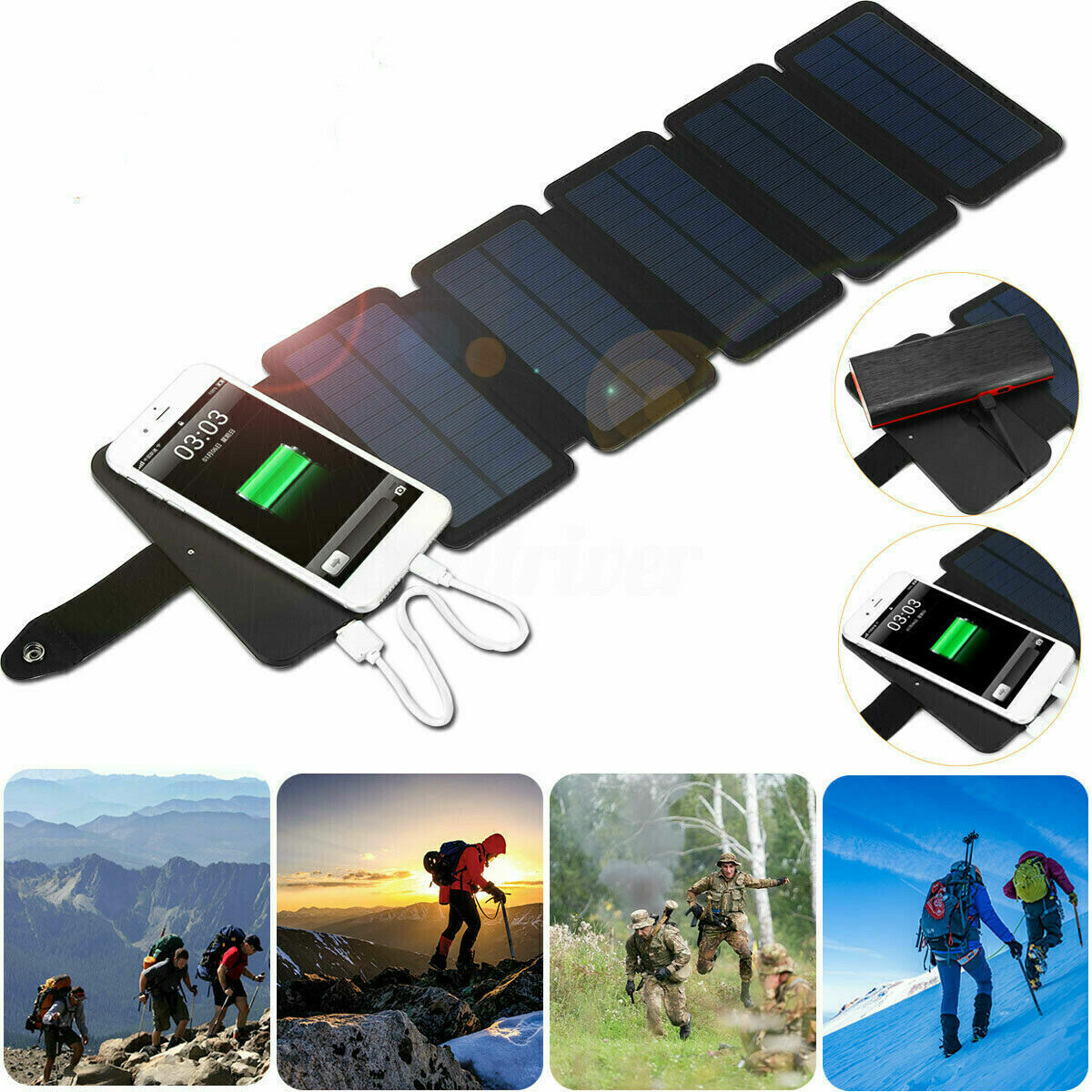 100 Watt Portable Solar Power Bank Solar Panel Charger Phone