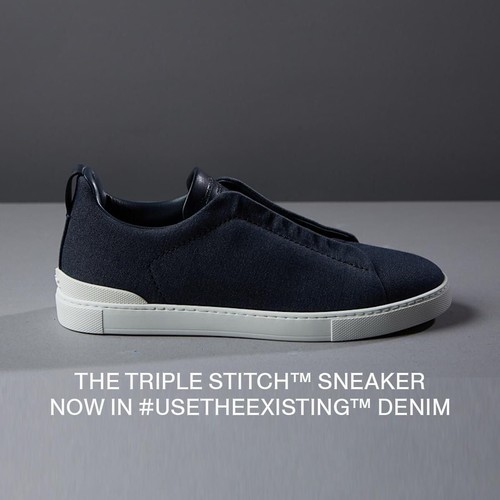 Pre-owned Ermenegildo Zegna Zegna Navy Blue Usetheexisting™denim Triple Stitch Sneakers Us 12 Uk 11 Eu 45