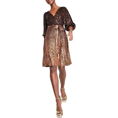 DKNY Womens Brown Surplice Above Knee Party Cocktail And Party Dress 6 BHFO 0395