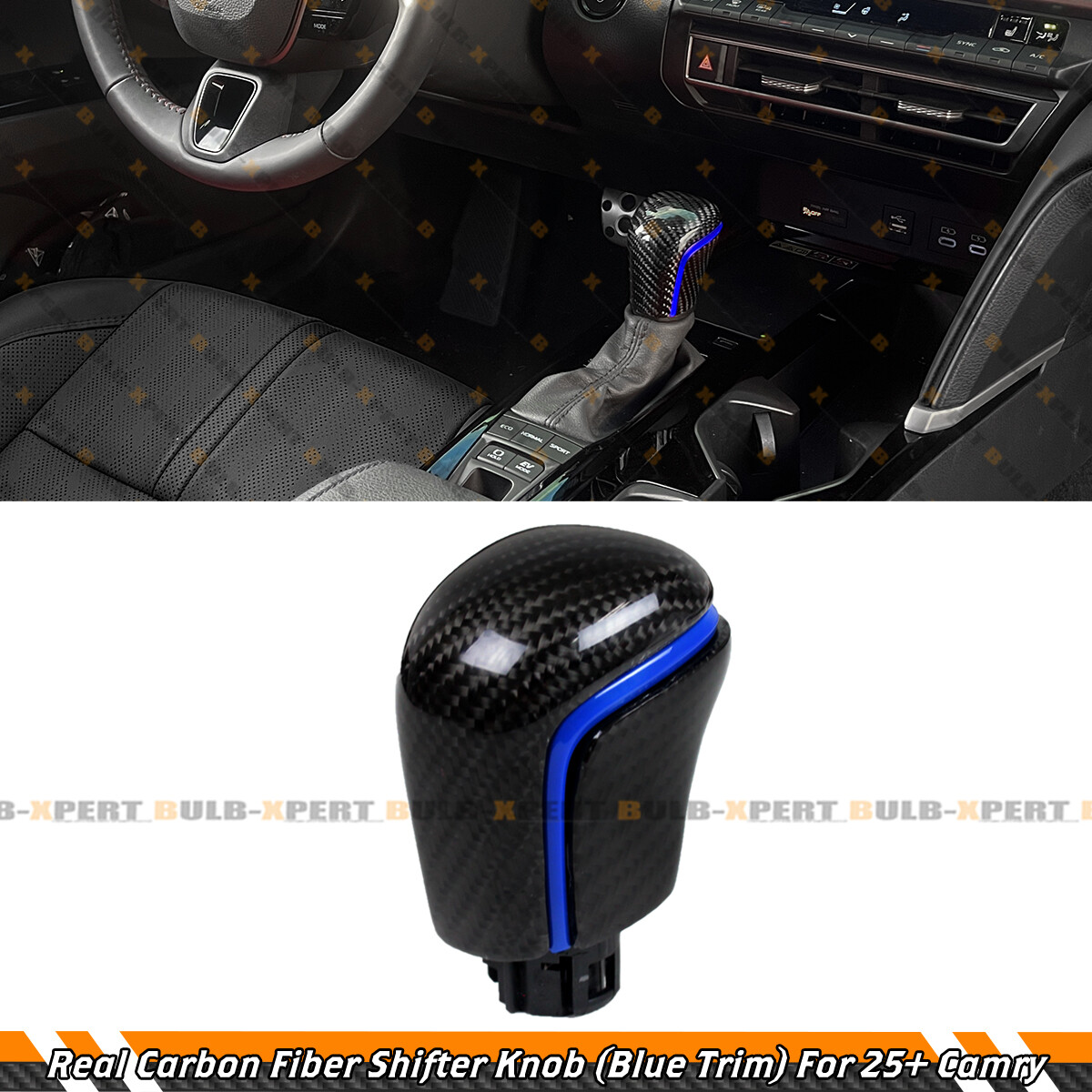 For 2025-2026 Toyota Camry Carbon Fiber Automatic AT Gear Shift Knob Blue Trim
