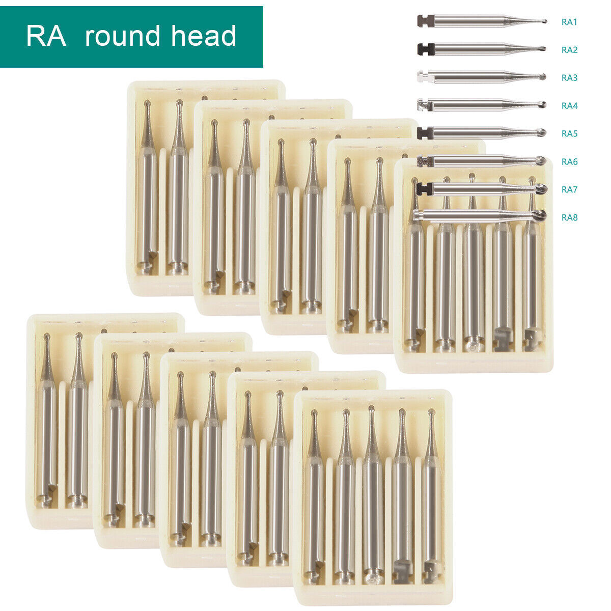 8 Type Dental Round Tungsten Steel Carbide Burs RA Latch For Low Speed Handpiece